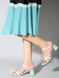 Sole Saga Colourblocked Strappy Open Toe Backstrap Block Heels
