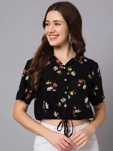 The Dry State Floral Print Shirt Style Crop Top