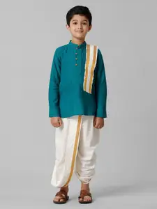 Ramraj Boys Mandarin Collar Pure Cotton Straight Kurta With Panchakacham  & Angavastram