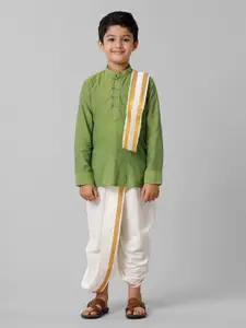 Ramraj Boys Mandarin Collar Pure Cotton Straight Kurta With Panchakacham  & Angavastram