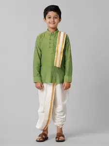 Ramraj Boys Woven Design Mandarin Collar Straight Kurta with Panchakacham & Angavastram
