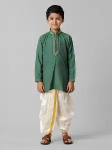 Ramraj Boys Thread Work Mandarin Collar Straight Kurta with Panchakacham