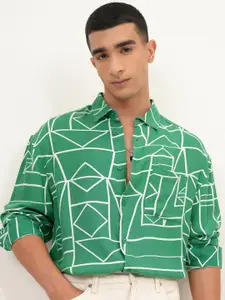 KETCH Oversized Abstract Printed Casual Shirt