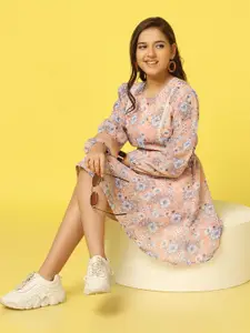 BAESD Girls Floral Printed Chiffon Fit & Flare Dress