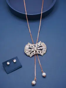 Ramdev Art Fashion Jwellery Rose Gold-Plated American Diamond Studded Necklace