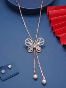 Ramdev Art Fashion Jwellery Rose Gold-Plated American Diamond Studded Necklace