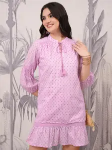 Vishudh Print Tie-Up Neck Bell Sleeve A-Line Dress