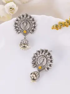 DASTOOR Silver-Plated Contemporary Oxidised Jhumkas