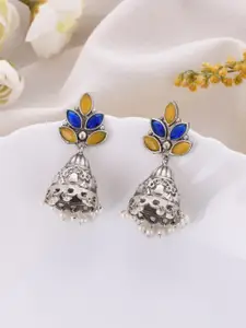 DASTOOR Silver-Plated Contemporary Jhumkas Earrings