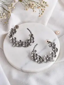 DASTOOR Silver-Plated Floral Half Hoop Earrings