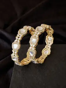 ATIBELLE Set Of 2 Gold-Plated Kundan Stone-Studded Bangles