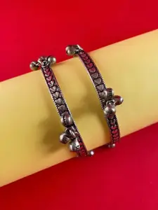 ATIBELLE Set Of 2 Silver-Plated Ghunghroo Stone Studded Bangle