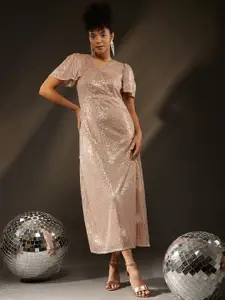 BAESD V-Neck Embellished Sequins Detail Net Maxi Dress