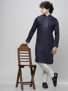 MAAHI FABS Mandarin Collar Thread Work Cotton Kurta