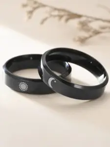 SALTY Men Set of 2 Stainless Steel Moon Signet Band Finger Rings