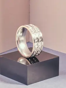 SALTY 925 Stainless Steel Euros Silver Diamond Ring