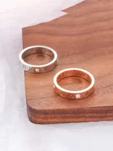 SALTY 92.5 Stainless Steel Artificial Stones-Studded Roman Angels Band Ring