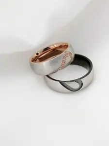 SALTY Set Of 2 Stainless Steel Heart-To-Heart Couple Finger Rings
