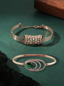 Zaveri Pearls Women 2 Brass Cubic Zirconia Rose Gold-Plated Kada Bracelet