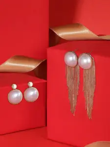 Zaveri Pearls Set of 2 Contemporary Drop Earrings