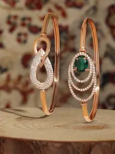 Zaveri Pearls Women 2 Brass Cubic Zirconia Rose Gold-Plated Kada Bracelet