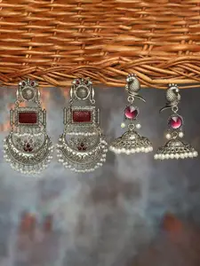 Zaveri Pearls Set of 2 Contemporary Silver-Plated Chandbalis Earrings