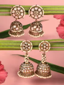Zaveri Pearls Set Of 2 Gold Plated Jhumkas