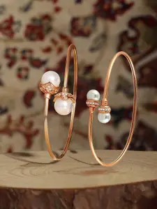 Zaveri Pearls Set of 2 Rose Gold-Plated Cubic Zirconia Studded Kada Bracelets