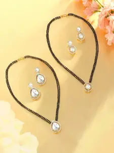 Zaveri Pearls Set Of 2 Gold-Plated Stone-Studded Beaded Mangalsutra & Earrings