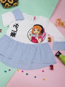 Creative Kids Girls Graphic Printed Round Neck Long Sleeves Cotton A-Line Dress