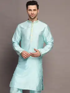 Utsav Fashion Long Sleeves Mandarin Collar Art Silk Thread Work Kurta