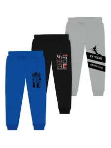 BAESD Boys Pack Of 3 Typography Printed Cotton Joggers