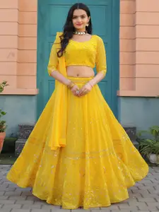 KALINI Embroidered Sequinned Semi-Stitched Lehenga & Unstitched Blouse With Dupatta