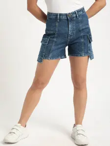 Bene Kleed Women High-Rise Denim Cargo Shorts