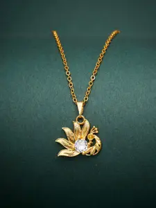 Ramdev Art Fashion Jwellery Gold-Plated Stone Studded Peacock-Charm Pendant With Chain