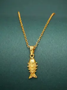 Ramdev Art Fashion Jwellery Gold-Plated Fish Shape Pendant With Chain