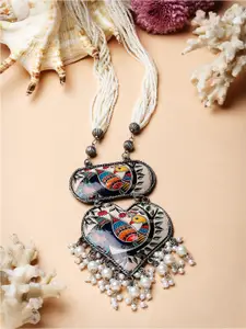 Moedbuille Silver-Plated Beads Beaded Meenakari Oxidised Necklace