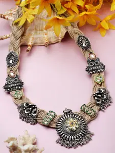 Moedbuille Silver-Plated Kundan-Studded Oxidised Necklace