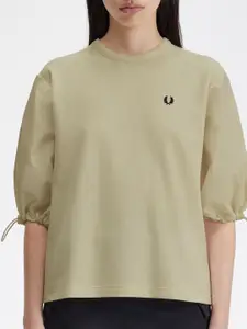 Fred Perry Round Neck Puff Sleeves Cotton Top