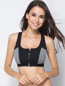 Fabme Colourblocked Full Coverage Heavily Padded Workout Bra With All Day Comfort