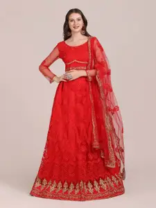 KALINI Embroidered Thread Work Semi-Stitched Lehenga & Unstitched Blouse With Dupatta