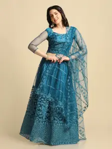 KALINI Embroidered Thread Work Semi-Stitched Lehenga & Unstitched Blouse With Dupatta