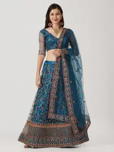 KALINI Embroidered Thread Work Semi-Stitched Lehenga & Unstitched Blouse With Dupatta