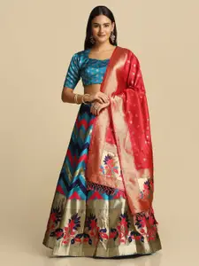 KALINI Woven Design Semi-Stitched Lehenga & Unstitched Blouse With Dupatta