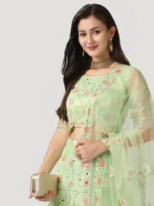 KALINI Embroidered Thread Work Semi-Stitched Lehenga & Unstitched Blouse With Dupatta