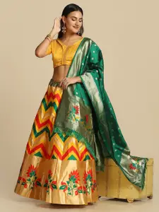 KALINI Woven Design Semi-Stitched Lehenga & Unstitched Blouse With Dupatta