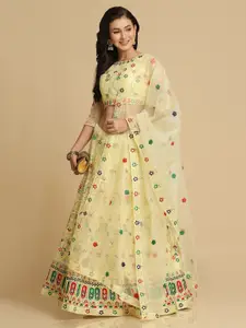 KALINI Embroidered Semi-Stitched Lehenga & Unstitched Blouse With Dupatta
