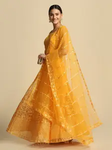 KALINI Embroidered Thread Work Semi-Stitched Lehenga & Unstitched Blouse With Dupatta