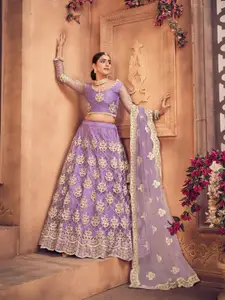 KALINI Embroidered Thread Work Semi-Stitched Lehenga & Unstitched Blouse With Dupatta