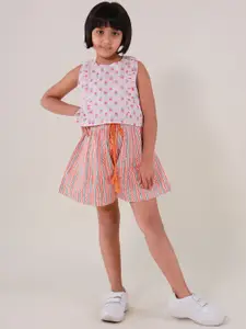 Sangria Girls Floral Printed Pure Cotton Sleeveless Top With Shorts